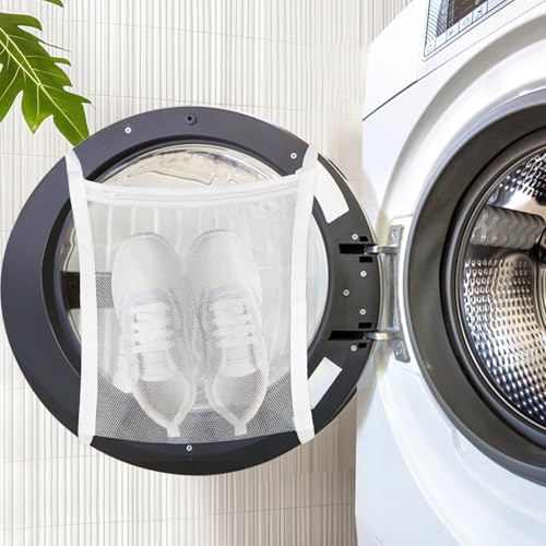 2 Pack Sneaker Dryer Bag 15.7x15.7 Inch Dry Net Bag for Dryer with Zipper and Strap for Shoes, White Large HoneyComber Mesh Bags for Washing Machine