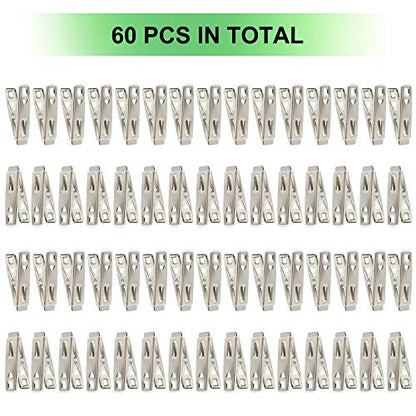 60 PCS Strong Stainless Steel Clothes Pins Metal Laundry Clips with Storage Box for Clothes Sock Food Sealing Photos