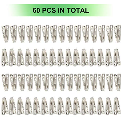 60 PCS Strong Stainless Steel Clothes Pins Metal Laundry Clips with Storage Box for Clothes Sock Food Sealing Photos