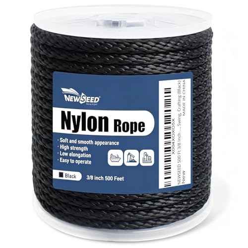 NEWSEED 500 Ft 3/8 Inch Nylon Rope Heavy Duty Utility Rope (Black) - size: 3/8 In x 500FT, style: Black