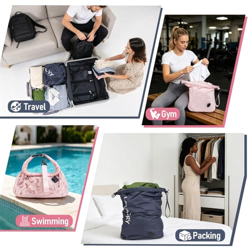 WiseBoy 2 Pack Travel Laundry Bag, Compression Storage for Dirty Clothes - color: Navy & Pink