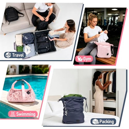 WiseBoy 2 Pack Travel Laundry Bag, Compression Storage for Dirty Clothes - color: Navy & Pink