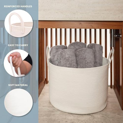 OrganiHaus Round Toy Basket & Blanket Basket, Cotton Rope 20x13" - color: Full Off-White, size: Wide
