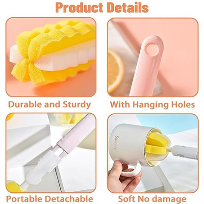 INVODA 4PCS Bottle Brush Long Handle Cup Cleaner Brush Sponge Bottle Scrubber Replaceable Brush Head Portable Bottle Cleaning Brush for Baby Bottle Dishwashing Kitchen Clean Mugs (4PCS+ 4 Brush heads) - color: 4 Pcs+ 4 Brush Heads