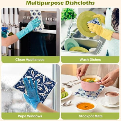 6 Pcs Swedish Paper Cloths for Kitchen, Reusable Paper Towels Washable - color: Blue Ornamentation