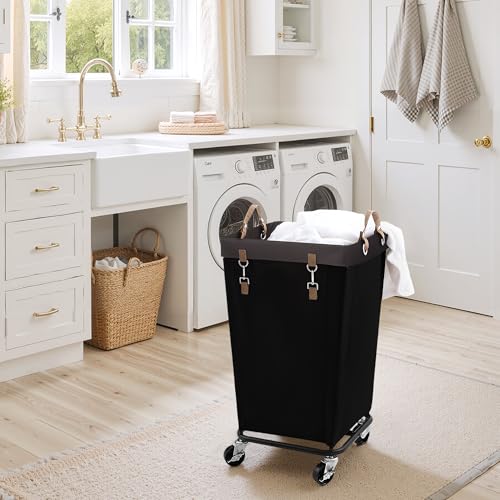 StorageWorks 110L Laundry Basket with Wheels, Rolling Hampers for Clothing - color: Black, size: 110L