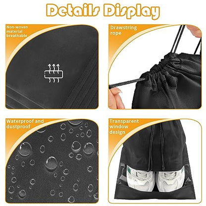 Black Travel Shoe Bags - 5 Pcs Non-Woven Packing Bags with Clear Window - color: Black, style: 5 Pack