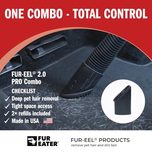 FUR-EEL PRO 2.0 Pet Hair Vacuum Attachment, Pet Hair Remover 2 Rubber Heads - color: Refill x6, Fang, Adapter