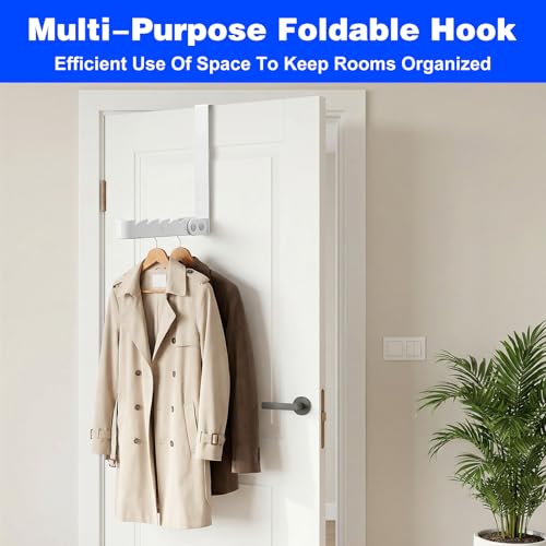 4 Pack Over The Door Hooks Hanger, Foldable Clothes Drying Rack, Space Saving Door Hanger for Clothing, Towels, Coats in Bedroom Bathroom Laundry Room