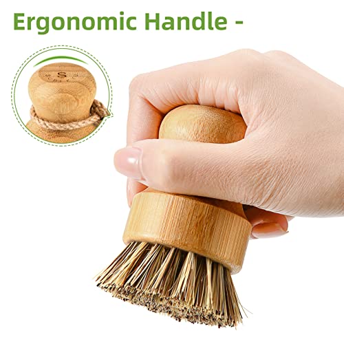 SUBEKYU Bamboo Dish Scrub Brush,Produce Brush,2 Pack with Holder - color: Sandstone Base +Sisal 1p+palm 1p, size: Regular size