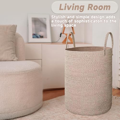 JMvicyroam 60L Cotton Rope Laundry Basket Hamper, Oatmeal - color: Oatmeal, size: 60L
