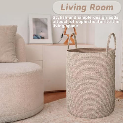 JMvicyroam 60L Cotton Rope Laundry Basket Hamper, Oatmeal - color: Oatmeal, size: 60L
