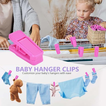 KISEER 80 Pcs Plastic Baby Hanger Clips Slim-line Finger Clips Set for Clothes Hanger Velvet Hanger (Pink) - color: Pink, size: 80 Pcs
