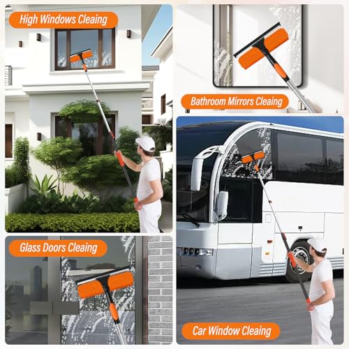 18FT High Window Cleaning Kit with Pole,Professional 2 in 1 Window Squeegee - color: 10.65in Squeegee, size: 12FT(Reach 18ft)