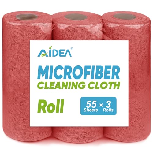 AIDEA Microfiber Cleaning Cloth-165 Sheets 3 Roll, Red Shop Towels 11×9" - color: Red, size: 55 Count (Pack of 3)