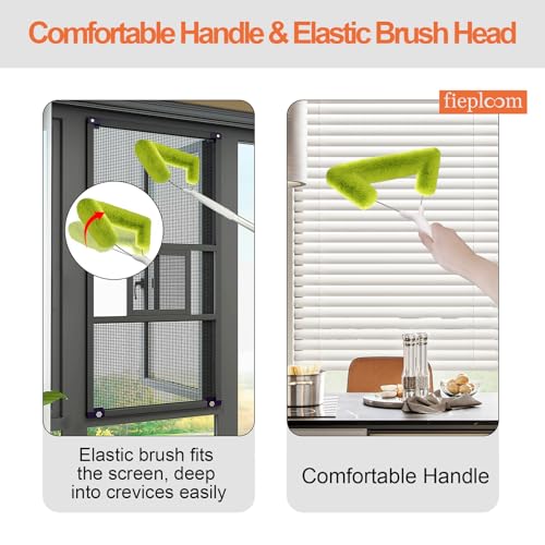 Window Mesh Screen Cleaner & Bathtub Tile Scrubber Brush with 28in Telescopic Handle, Soft Plastic Bristles