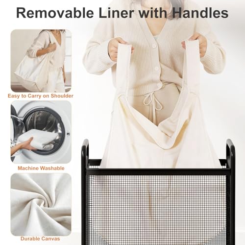 WOWLIVE Rolling Laundry Hamper 2 Section, 100L Laundry Basket with Wheels - size: 2-Section