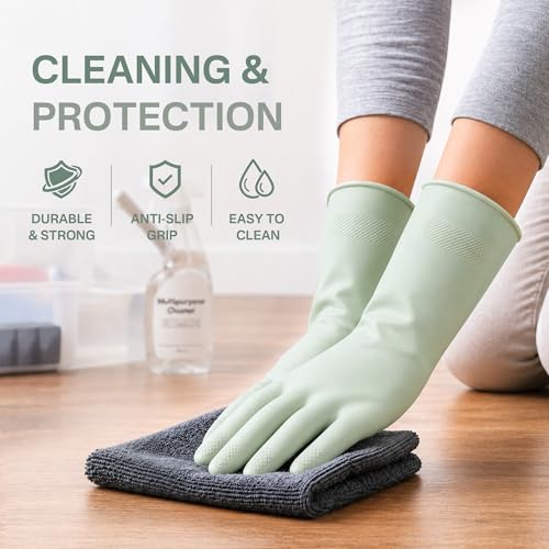 3 Pairs Dishwashing Gloves, Reusable Dish Gloves for Household Cleaning, Waterproof Rubber Dish Washing Glove - color: Dark Green+gray+sage Green, size: Medium (3 Pairs)