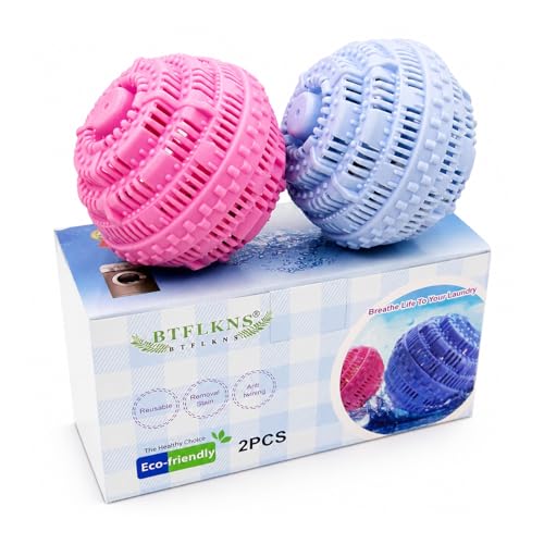 Laundry Balls Set, Eco-Friendly Super Washing Machine Laundry Ball, All Natural Washer Ball Laundry Detergent Alternative, Household Can Be Reused 2000 Washings(2pcs Balls, Pink,Blue) - color: 2Pack,Pink,Blue