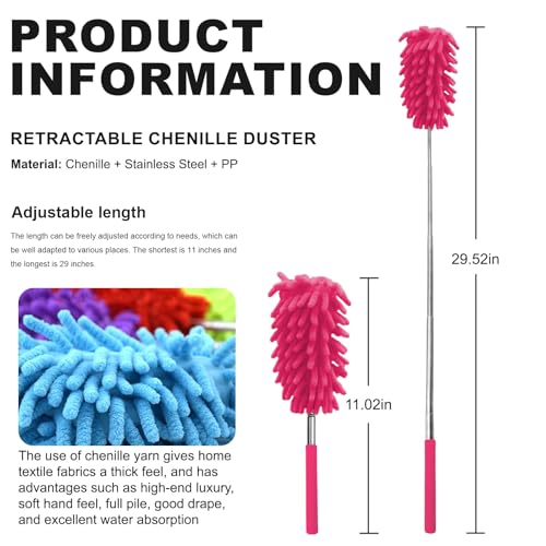 Microfiber Feather Duster with 29 in Telescoping Pole and Bendable Head for Ceiling Fans, Ceilings, Blinds, Furniture and Cars, Pink - color: Pink