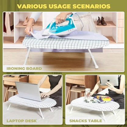 24x14in Tabletop Mini Ironing Board with Foldable Legs, Portable Iron Board with Extra Wide Countertop, Small Ironing Board for Sewing, Crafting, Dorm, Small Spaces, RV, Travel - White - color: White