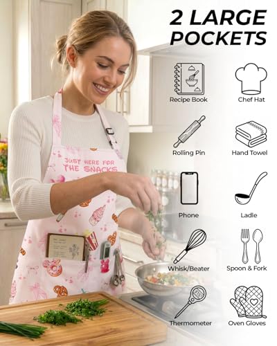 Women Apron, Cute Kitchen Aprons for Women, Girls - color: Cute Snacks