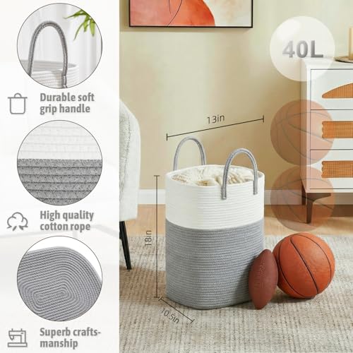 Artfeel Laundry Basket,Woven Cotton Rope Laundry Hamper,40L Versatile Storage for Dirty Clothes,Baby Toys,and Blankets in Bathroom, Nursery,and Living Room - color: Grey, size: 40L