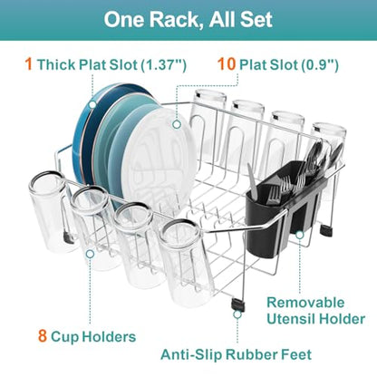 GSlife Small in Sink Dish Drying Rack - Stainless Steel for RV Kitchen - color: Silver Rack With Black Utensil Holder, size: Medium - 14.4" x 13.1" x 5.3"