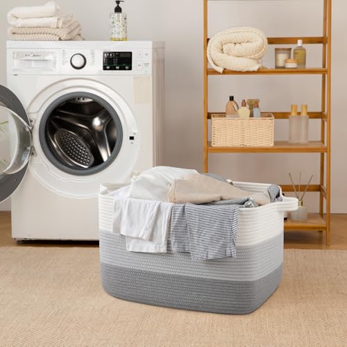 65L Large Woven Blanket Basket for Living Room, 19.7"x15.7"x11.8" - color: Gradient Grey, size: 19.7"x15.7"x11.8"