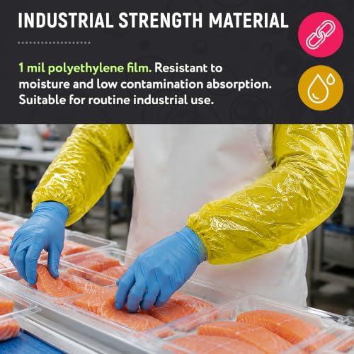 ABC PACK & SUPPLY Disposable Arm Sleeves, 18 Inch PE Arm Covers, Sleeve Covers with Elastic Ends for Food Processing - color: Yellow, size: 100 Pack