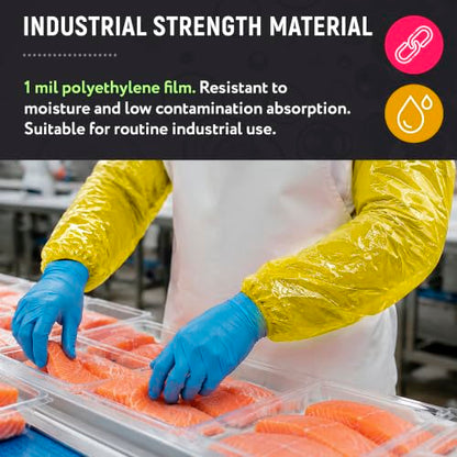 ABC PACK & SUPPLY Disposable Arm Sleeves, 18 Inch PE Arm Covers, Sleeve Covers with Elastic Ends for Food Processing - color: Yellow, size: 100 Pack