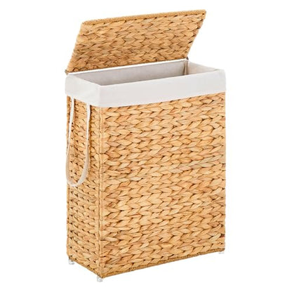 Slim Laundry Hamper with Lid, Handwoven Natural Water Hyacinth Basket - color: Natural, size: 65L