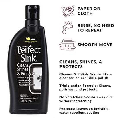 HOPE'S Perfect Stainless, Perfect Granite, and Perfect Sink Cleaner Bundle, Streak Free Polishing Kitchen Cleaners Removes Stains, Restores, and Repels Water, 3 Pack