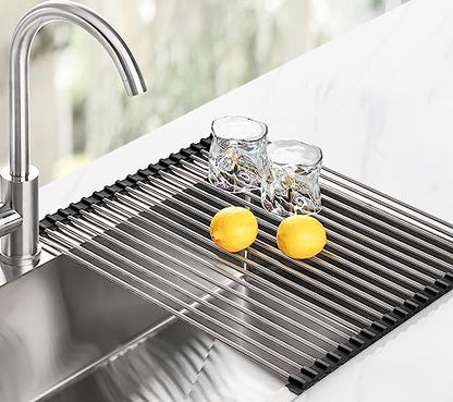 Tomorotec Roll Up Dish Drying Rack Over Sink, 304 Steel, 17.7x15.5, Black - color: Black, size: 17.7 x 15.5 in
