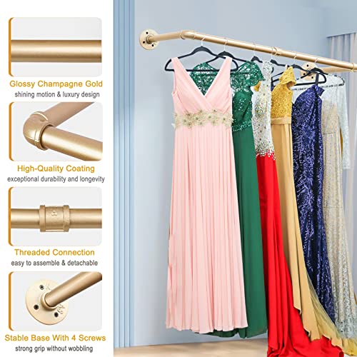 Gold Wall Mount Iaundry Drying Rack - 54" Pipe Garment Rack, Portable Heavy Duty Iron Closet Hanger Rod, Modern Metal Detachable DIY Hanging Bar for Laundry Room and Closet Storage - size: Gold 54" x1 pcs(2Base)