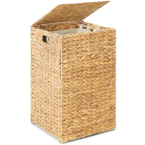 Best Choice Products Small Laundry Hamper with Lid, Natural Handwoven Hyacinth Laundry Basket, W/Removeable & Washable Liner Bag, Portable, Handles, 18 Gallon (67 liters) - Natural - color: Natural