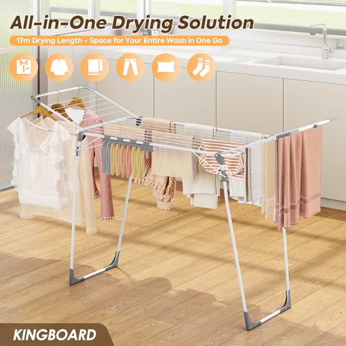 KINGBOARD Clothes Drying Rack, Gullwing Drying Rack with Sock Clips, White