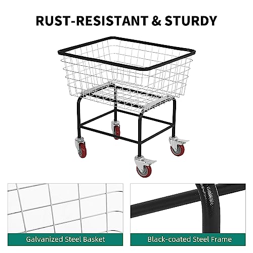 Rolling Laundry Cart with Wheels, Durable Metal, 2.5-Bushel - size: 2.5 Bushel
