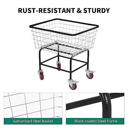 Rolling Laundry Cart with Wheels, Durable Metal, 2.5-Bushel - size: 2.5 Bushel