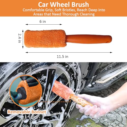 9Pcs Car Wash Detailing Kit Cleaning Kits,with Wash Mitt Wax Applicator Pad Tire Brush Sponge Microfiber Cleaning Cloths Glass Cleaning Cloth Car Cleaning Tools Kit for Interior, Exterior, Wheels - color: Orange 9pcs