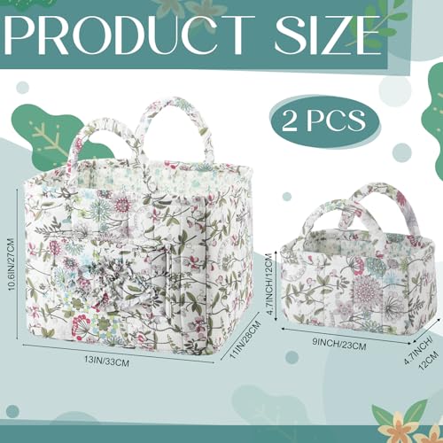 2 Pcs Quilted Fabric Storage Basket with Handles Large Capacity Laundry Basket Boho Foldable Floral Laundry Organizer Bin for Home Picnic Shopping Travel - style: Floral