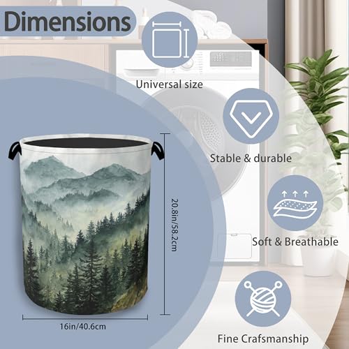Mountains Forests Laundry Hamper,Dirty Clothes Laundry Basket with Handles Waterproof Oxford Cloth Storage Basket for College Dorms Bathroom Bedroom 16" x 20.8" - color: Mountains Forests