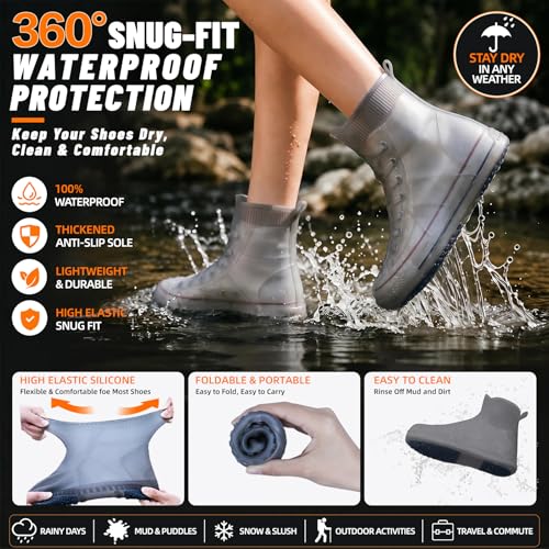 Waterproof Shoe Covers, Reusable Silicone Rain Shoe Covers, Grey, M - color: Grey, size: M