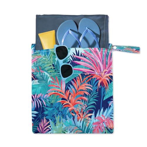 Pardick Wet Bag 2Pcs Wet Dry Bag Waterproof Travel Laundry Bags Poppy Leaf Tropical Swimsuit Bags Storage Cloth Diaper Bathing Suit 0rganizer for Beach, Yoga, Gym, Pool - color: Poppy Leaf