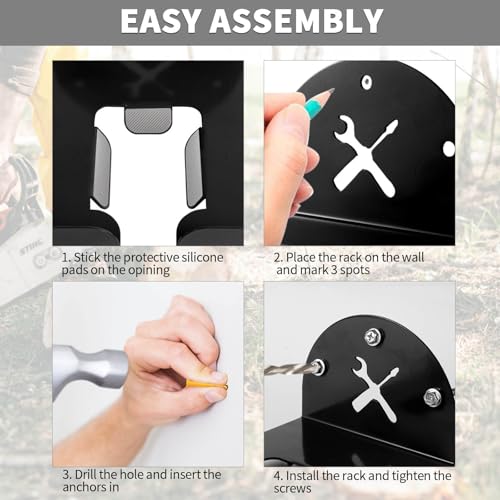 Upgraded Trimmer Rack Wall Mount - 8" Heavy Duty Weed Eater Hanger for Garage Wall, Garden Power Tool Holder Organizer Hooks for Grass Trimmer, Hedge Trimmer, Leaf Blower and Chainsaw, Black, 1 Pack - color: Black-1Pack