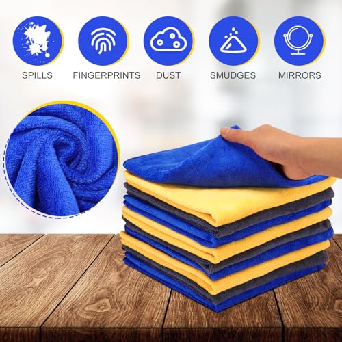 Nuenen Car Microfiber Clean Cloths, Yellow,Gray,Blue, 16 x 16 Inch, 60 Pcs - color: Yellow,gray,blue, size: 16 x 16 inches