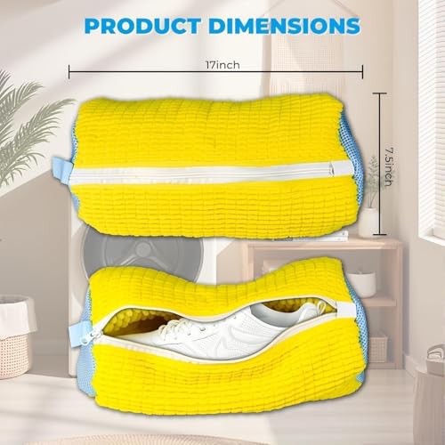 Washing Machine Shoe Bag, Anti-Deformation Thick Mesh Laundry Bag with Zipper Lock, Anti-Tangle Shoe Protector for Sneakers Canvas Running Shoes, 1-Pack Yellow - color: Yellow