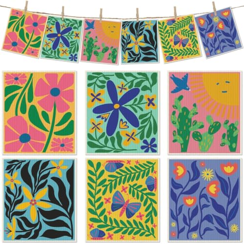 6 Pcs Swedish Paper Cloths for Kitchen, Reusable Paper Towels Washable - color: Hawaiian Style