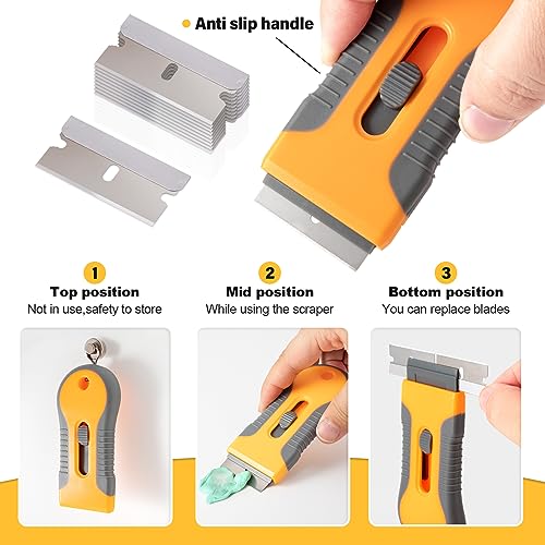 Gomake Razor Blade Scraper Tool Wall Paint Window Glass Scraper with Extra Razor Blades for Sticker,Glue,Paint,Adhesives Removal,Glass Top Stove Cleaning