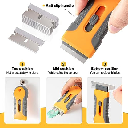 Gomake Razor Blade Scraper Tool Wall Paint Window Glass Scraper with Extra Razor Blades for Sticker,Glue,Paint,Adhesives Removal,Glass Top Stove Cleaning